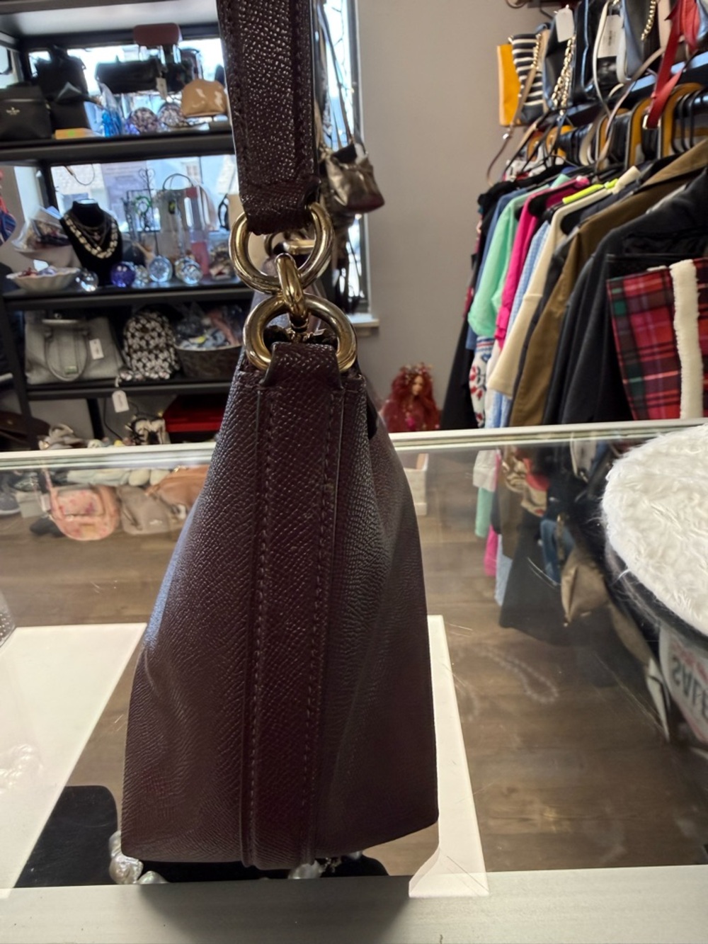 Coach Burgundy Shoulder Bag with Gold Hardware - Picture 7 of 10